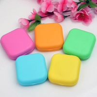 Plastic Contact Lens Case, with Glass, Rectangle, mixed colors, 57x50x20mm, 5PCs/Bag, Sold By Bag