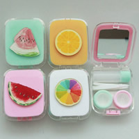 Plastic Contact Lens Case, with Glass, with letter pattern & mixed, 60x75x20mm, 5PCs/Bag, Sold By Bag
