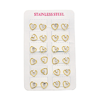 Cubic Zircon (CZ) Stud Earring, Stainless Steel, Heart, gold color plated, with cubic zirconia, 10.50x10.50x15mm, 12Pairs/Lot, Sold By Lot