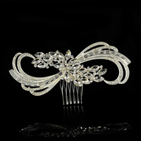 Braut Dekoratives Haarkämmchen, Zinklegierung, mit Kristall, silberfarben plattiert, für Braut & facettierte & mit Strass, frei von Blei & Kadmium, 100x45mm, verkauft von PC