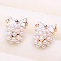 Brass Stud Earring with ABS Plastic Pearl Bowknot real gold plated with cubic zirconia lead & cadmium free Sold By Pair