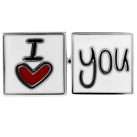 Brass Asymmetric Cufflinks, Square, word I love you, platinum color plated, enamel, nickel, lead & cadmium free, 10-20mm, Sold By Pair