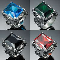 Stainless Steel Finger Ring for Men Titanium Steel with Crystal Rectangle & for man & faceted & blacken Sold By PC