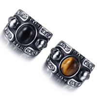 Stainless Steel Finger Ring for Men, Titanium Steel, with Tiger Eye & Black Agate, Flat Oval, different materials for choice & different size for choice & for man & with rhinestone & blacken, 7-12mm, Sold By PC
