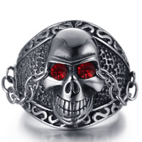 Stainless Steel Finger Ring for Men Titanium Steel Skull & for man & with rhinestone & blacken 7-14mm Sold By Bag