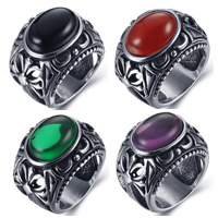 Stainless Steel Finger Ring for Men Titanium Steel with Agate Flat Oval  & for man & blacken 7-11mm Sold By Bag