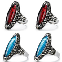 Titanium Steel Finger Ring with Resin Flat Oval & for woman & with rhinestone & blacken 18-22mm Sold By Bag