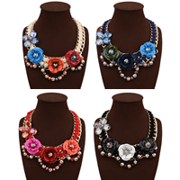 Fashion Statement Necklace Zinc Alloy with aluminum flower ornament & Velveteen Cord & Crystal with 3.9lnch extender chain gold color plated with painted & for woman & faceted nickel lead & cadmium free 80mm Sold Per Approx 19.6 Inch Strand
