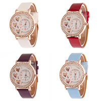 Women Wrist Watch PU Leather with zinc alloy dial & Glass & Plastic Pearl stainless steel pin buckle rose gold color plated with heart pattern & adjustable & for woman & with rhinestone nickel lead & cadmium free 40mm 18mm Length Approx 9 Inch Sold By Lot