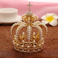 Tiaraer, Zinc Alloy, med ABS plastik perle, Crown, guldfarve belagt, til brude & med rhinestone, bly & cadmium fri, 160mm, 3pc'er/Bag, Solgt af Bag