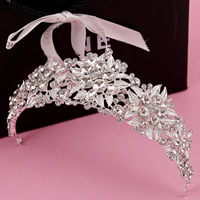 Bridal Tiaras Zinc Alloy with Crystal Flower silver color plated for bridal & faceted & with rhinestone lead & cadmium free Sold By Bag