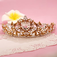 Bridal Tiaras Zinc Alloy with Crystal Crown gold color plated for bridal & faceted & with rhinestone lead & cadmium free Sold By PC