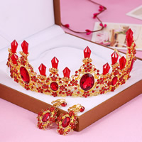 Wedding Jewelry Sets, Tibetan Style, tiaras & earring, with Crystal, gold color plated, for bridal & faceted & with rhinestone, lead & cadmium free, 160mm, 3Sets/Bag, Sold By Bag