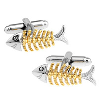 Cufflinks Brass Fish Bone plated enamel & two tone nickel lead & cadmium free 10-20mm Sold By Pair