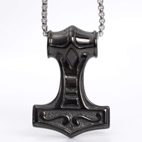 Titanium Steel Pendants, Hammer of Thor, black ionic, 30x45mm, Hole:Approx 9mm, 3PCs/Bag, Sold By Bag