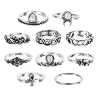 Tibetan Style Ring Set, with Acrylic, plated, with rhinestone, more colors for choice, lead & cadmium free, 15-20mm, US Ring Size:4-8, 10PCs/Set, Sold By Set