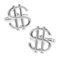 Cufflinks Brass Dollar Sign platinum color plated nickel lead & cadmium free 10-20mm Sold By Pair