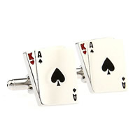 Cufflinks Brass Poker platinum color plated with letter pattern & enamel nickel lead & cadmium free 10-20mm Sold By Pair