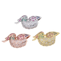 Cubic Zirconia Micro Pave Brass Pendant, Mandarin Duck, plated, micro pave cubic zirconia & hollow, more colors for choice, nickel, lead & cadmium free, 40x22x21mm, Hole:Approx 1mm, Sold By PC