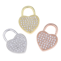 Cubic Zirconia Micro Pave Brass Pendant, Heart, plated, micro pave cubic zirconia & hollow, more colors for choice, nickel, lead & cadmium free, 14x20x3mm, Hole:Approx 6x6mm, Sold By PC