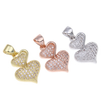Cubic Zirconia Micro Pave Brass Pendant, Heart, plated, micro pave cubic zirconia, more colors for choice, nickel, lead & cadmium free, 12x17x3mm, Hole:Approx 2x3mm, Sold By PC