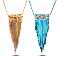 Fashion Fringe Necklace, Iron, with Crystal, Tassel, plated, handmade & with painted & twist oval chain & faceted, more colors for choice, lead & cadmium free, 97x32mm, Sold Per Approx 33.5 Inch Strand