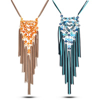 Fashion Fringe Necklace, Iron, with Crystal, Tassel, plated, handmade & with painted & twist oval chain & faceted, more colors for choice, lead & cadmium free, 121x28mm, Sold Per Approx 33.5 Inch Strand