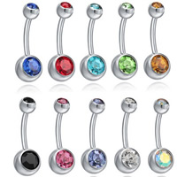 Stainless Steel Belly Ring, 316L Stainless Steel, Unisex & with rhinestone, mixed colors, 11x1.5mm,8mm,5mm, 5PCs/Set, Sold By Set