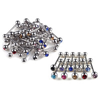 Stainless Steel Tongue Ring, 316L Stainless Steel, Unisex & with rhinestone, mixed colors, 5mm, 5PCs/Lot, Sold By Lot