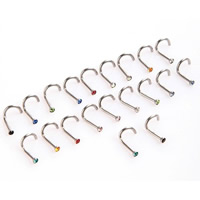 Stainless Steel Nose Piercing Jewelry, 316L Stainless Steel, Unisex & with rhinestone, mixed colors, 2.50x8mm, 20PCs/Lot, Sold By Lot