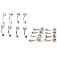 Stainless Steel Belly Ring, 316L Stainless Steel, with Rhinestone Clay Pave, Unisex, mixed colors, 5mm,10x1.6mm, 12PCs/Lot, Sold By Lot