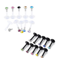 Stainless Steel Lip Ring, Acrylic, with 316L Stainless Steel, with rhinestone, mixed colors, 8mm, 2mm, 50PCs/Lot, Sold By Lot