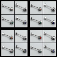 Stainless Steel Tongue Ring 316L Stainless Steel Skull with rhinestone mixed colors 8mm 5mm Sold By Lot