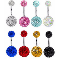 Stainless Steel Belly Ring, 316L Stainless Steel, with Rhinestone Clay Pave, mixed colors, 10x1.6mm, 8mm, 5mm, 5PCs/Lot, Sold By Lot