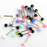 Stainless Steel Tongue Ring, 316L Stainless Steel, with Acrylic, mixed, 16mm, 6mm, 50PCs/Lot, Sold By Lot