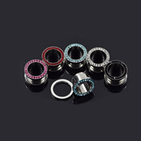 316L Stainless Steel Piercing Tunnel, different size for choice & with rhinestone, mixed colors, 10PCs/Lot, Sold By Lot