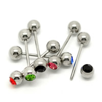 Stainless Steel Tongue Ring 316L Stainless Steel with rhinestone mixed colors 19mm 6mm 5mm Sold By Lot