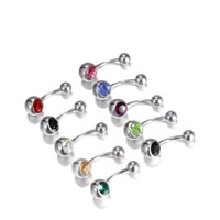 Stainless Steel Belly Ring, 316L Stainless Steel, with rhinestone, mixed colors, 10x16mm, 5mm, 8mm, 20PCs/Lot, Sold By Lot