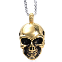 Titanium Steel Pendants, Skull, gold color plated, blacken, 23x43mm, Hole:Approx 3-5mm, 3PCs/Bag, Sold By Bag