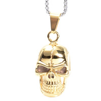 Titanium Steel Pendants, Skull, gold color plated, 20x52mm, Hole:Approx 3-5mm, 3PCs/Bag, Sold By Bag