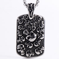 Titanium Steel Pendants, Rectangle, with skull pattern & blacken, 26x51mm, Hole:Approx 3-5mm, 3PCs/Bag, Sold By Bag