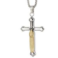 Titanium Steel Pendants Cross plated two tone Approx 3-5mm Sold By Bag