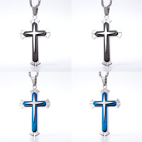 Titanium Steel Pendants, Cross, plated, more colors for choice, 32x53mm, Hole:Approx 3-5mm, 3PCs/Bag, Sold By Bag