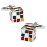 Cufflinks Brass Cube platinum color plated enamel nickel lead & cadmium free 10-20mm Sold By Pair