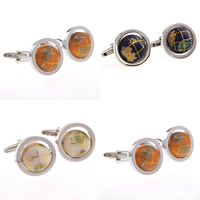 Cufflinks Brass with Resin Globe platinum color plated with lurex thread nickel lead & cadmium free 10-20mm Sold By Pair