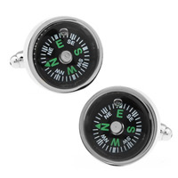 Cufflinks, Brass, with Glass, Compass, platinum color plated, decal, nickel, lead & cadmium free, 10-20mm, Sold By Pair