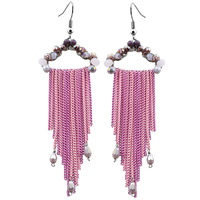 Fashion Fringe Earrings Zinc Alloy with iron chain brass earring hook Tassel platinum color plated handmade & with painted & colorful plated & faceted lead & cadmium free Sold By Pair