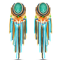 Fashion Fringe Earrings Zinc Alloy with plastic earnut & iron chain & Crystal & Resin brass earring hook Tassel gold color plated handmade & with painted & colorful plated & faceted lead & cadmium free Sold By Pair