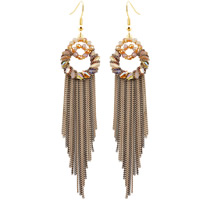 Fashion Fringe Earrings, Tibetan Style, with iron chain & Crystal, brass earring hook, Tassel, plated, handmade & with painted & colorful plated & faceted, lead & cadmium free, 115x25mm, Sold By Pair