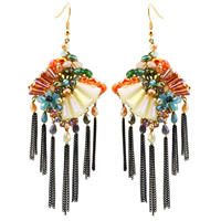 Fashion Fringe Earrings, Tibetan Style, with iron chain & Crystal, brass earring hook, Tassel, gold color plated, handmade & with painted & colorful plated & faceted, lead & cadmium free, 102x37mm, Sold By Pair